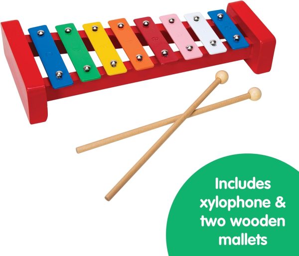 Schylling Wooden Xylophone - Colorful Kids Instrument - Includes Wooden Mallets and Embossed Metal Keys - Ages 3 and Up